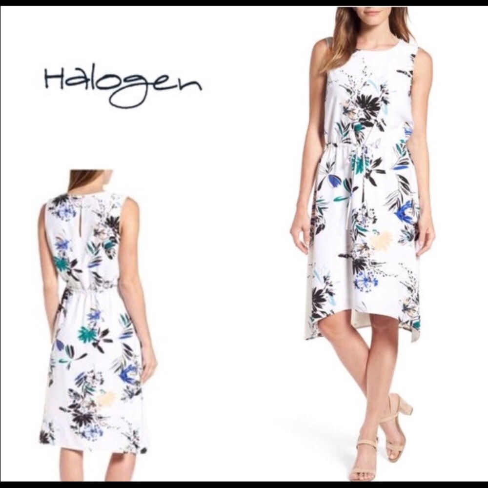 Halogen White Colorful Floral Print High Low Dress